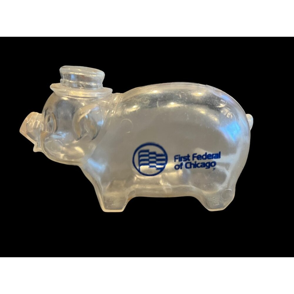 Vintage‎ Advertising Clear Plastic Piggy Bank "First Federal Of Chicago" Banking